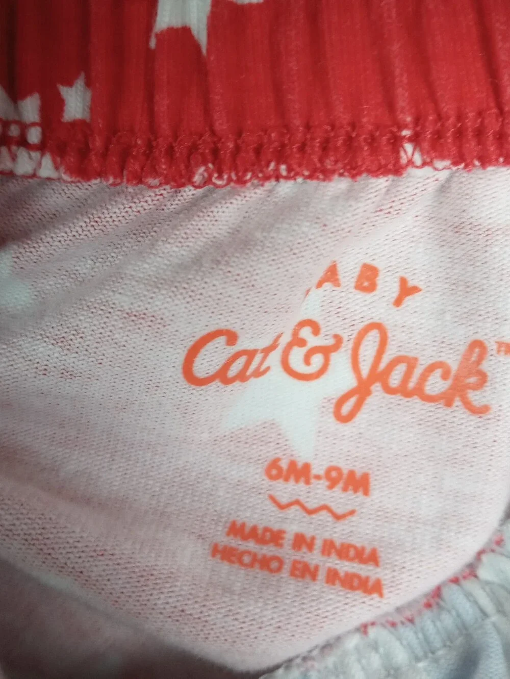 Cat & Jack girls size 6-9 mos light blue red star outfit ruffle stripe fabric